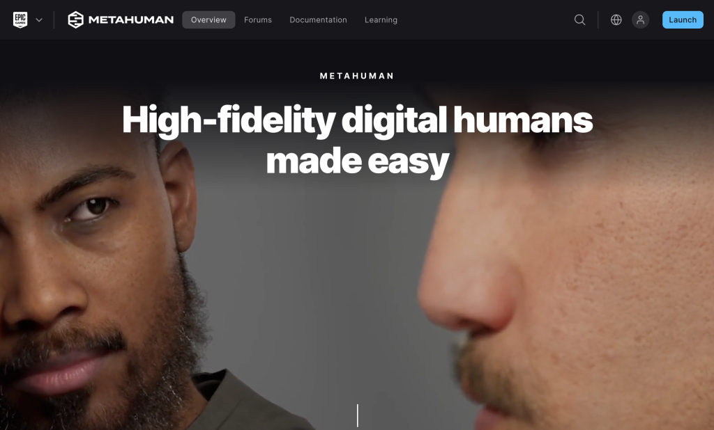 Close-up of two high-fidelity digital humans from MetaHuman Creator's website.